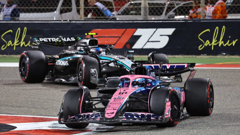 Pierre Gasly (Alpine-Renault) in front of Kimi Antonelli (Mercedes) during the 2025 Bahrain Grand Prix