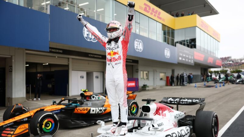 Max Verstappen celebrates at the Japanese GP